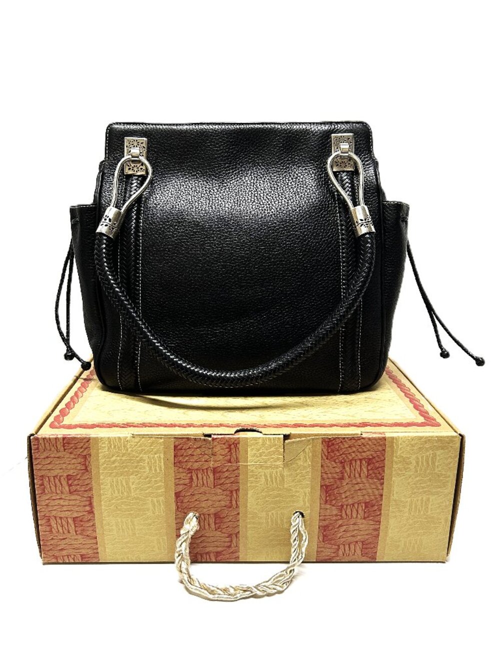 Vintage Brighton Maricela pebble black leather tote w/original box and dust bag